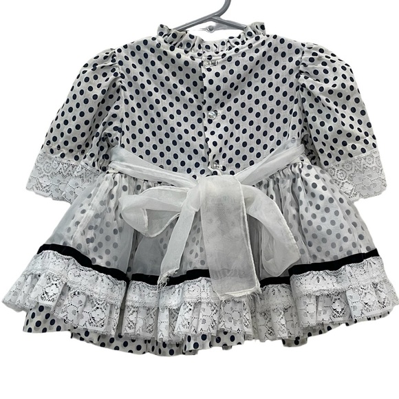 Vintage apron dress Winnie the Pooh Disney Sears polka dot ruffle size 1 navy - Picture 2 of 8